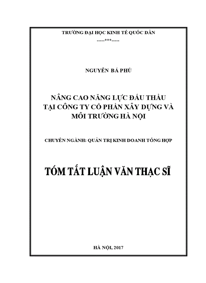 image for page Nâng cao năng lực đấu thầu tại Công ty cổ phần xây dựng và môi trường Hà Nội
