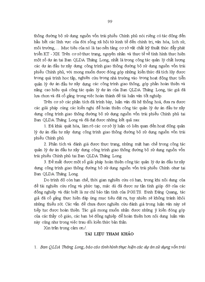 image for page Hoàn thiện công tác  quản lý dự án đầu tư xây dựng công trình giao thông đường bộ sử dụng nguồn vốn trái phiếu chính phủ tại ban quản lý dự án Thăng Long - bộ giao thông vận tải