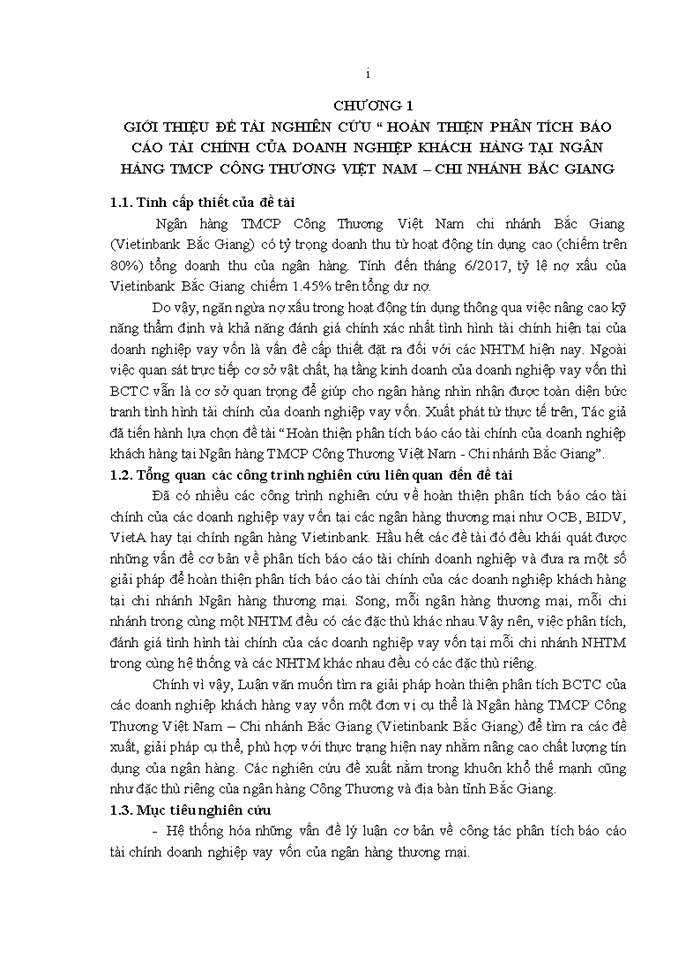 image for page Hoàn thiện phân tích báo cáo tài chính của các doanh nghiệp khách hàng tại Ngân hàng TMCP Công Thương Việt Nam – Chi nhánh Bắc Giang