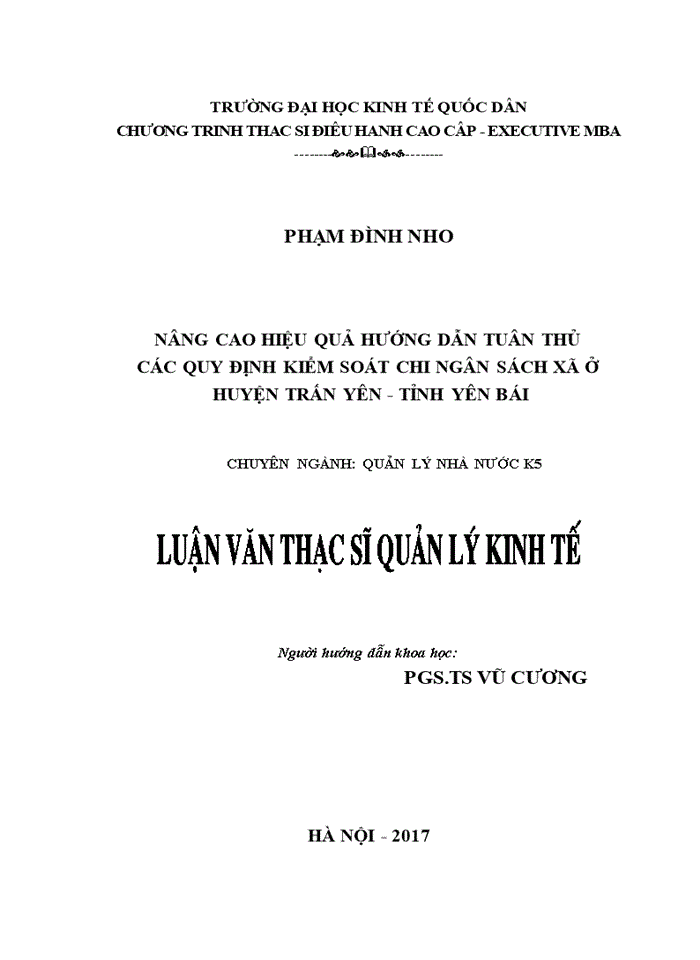 Nâng cao hiệu quả hướng dẫn tuân thủ các quy định kiểm soát chi ngân sách xã ở huyện Trấn Yên - tỉnh Yên Bái