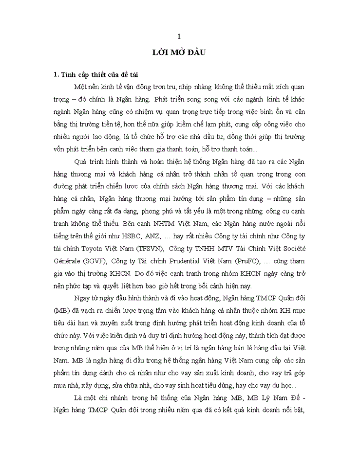 image for page Chất lượng tín dụng khách hàng cá nhân của Ngân hàng TMCP Quân đội (MB) - Chi nhánh Lý Nam Đế