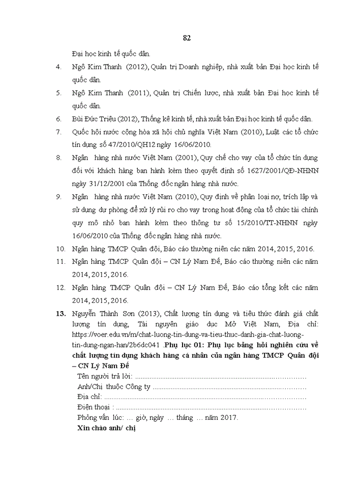 image for page Chất lượng tín dụng khách hàng cá nhân của Ngân hàng TMCP Quân đội (MB) - Chi nhánh Lý Nam Đế