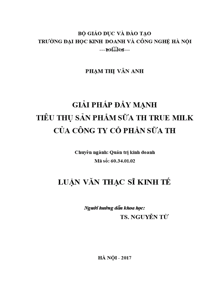 Giải pháp đẩy mạnh tiêu thụ sản phẩm sữa TH True Milk của Công ty cổ phần sữa TH