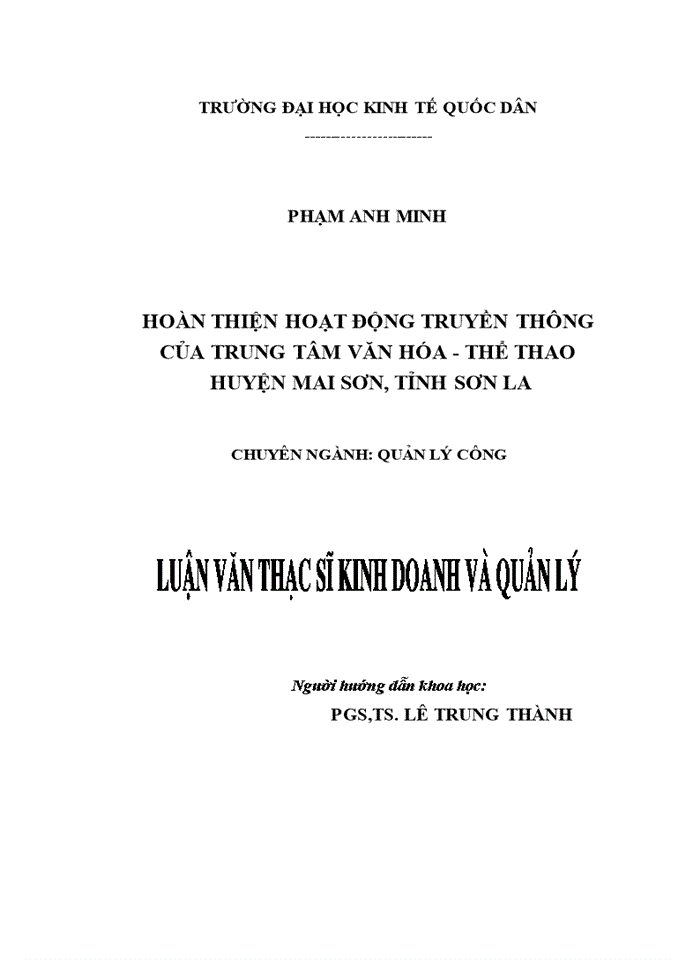 Hoàn thiện hoạt động truyền thông của Trung tâm Văn hóa - Thể thao huyện Mai Sơn, tỉnh Sơn La