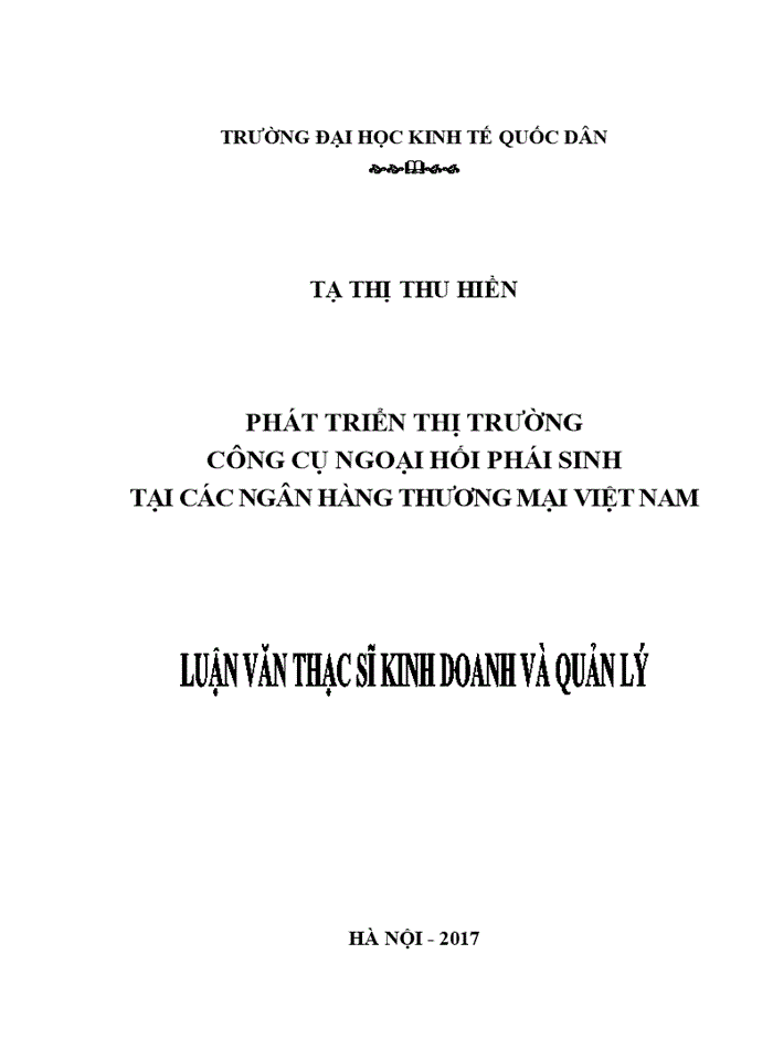 Phát triển thị trường công cụ ngoại hối phái sinh tại các ngân hàng thương mại Việt Nam