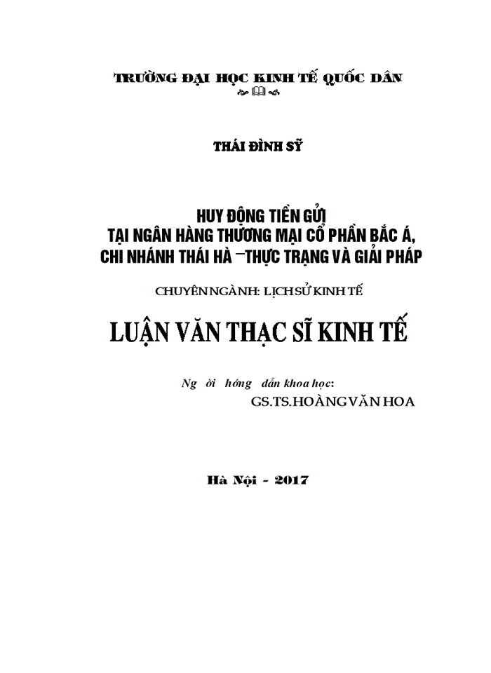 Huy động tiền gửi tại Ngân hàng thương mại cổ phần Bắc Á, chi nhánh Thái Hà-Thực trạng và giải pháp