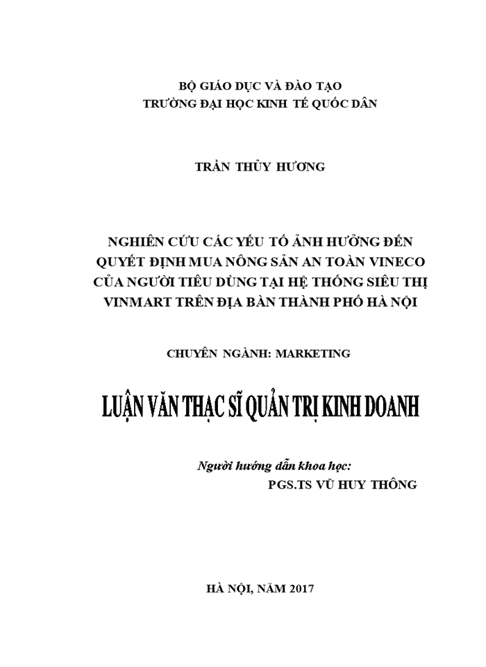 image for page Nghiên cứu các yếu tố ảnh hưởng đến quyết định mua nông sản an toàn Vineco của người tiêu dùng tại hệ thống siêu thị Vinmart trên đại bàn Thành phố Hà Nội