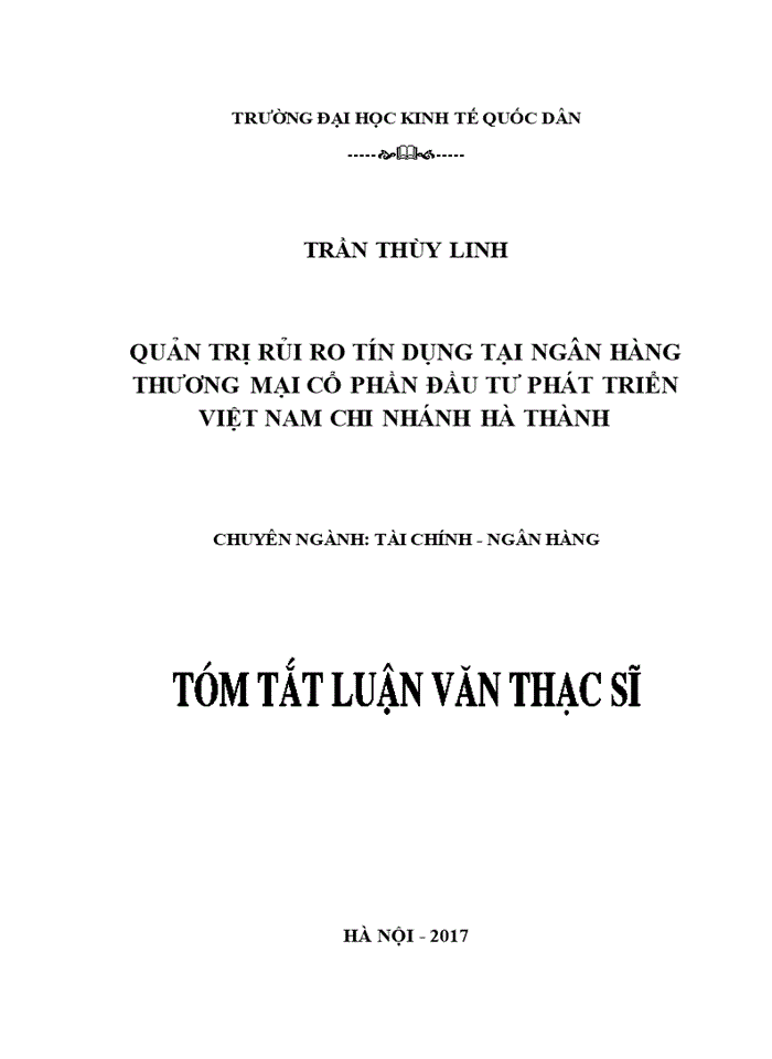 image for page Quản trị rủi ro tín dụng tại ngân hàng thương mại cổ phần đầu tư phát triển Việt Nam chi nhánh Hà Thành