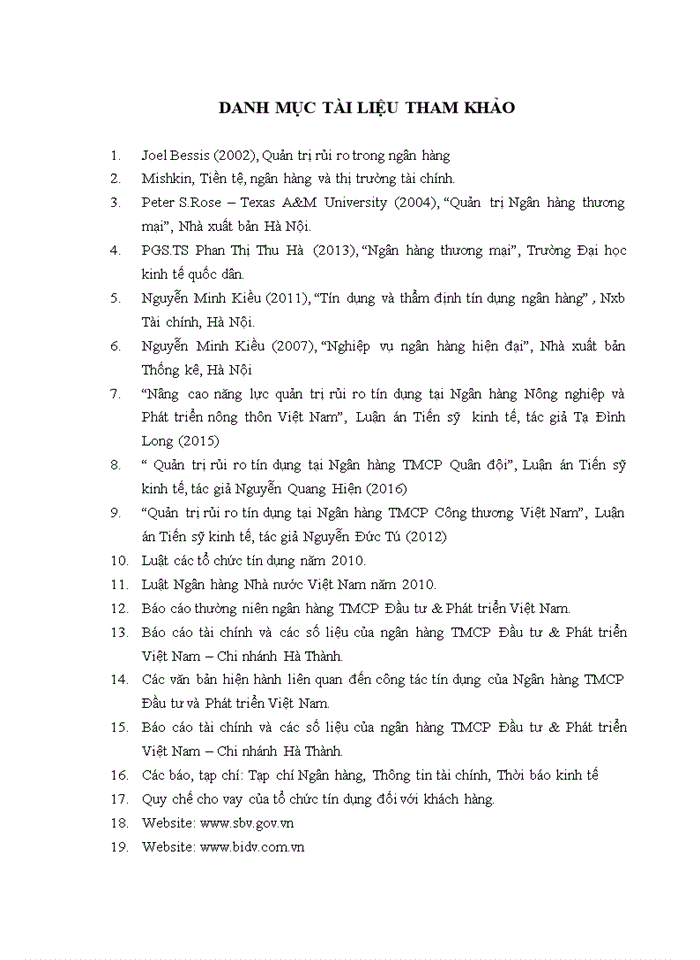 image for page Quản trị rủi ro tín dụng tại ngân hàng thương mại cổ phần đầu tư phát triển Việt Nam chi nhánh Hà Thành