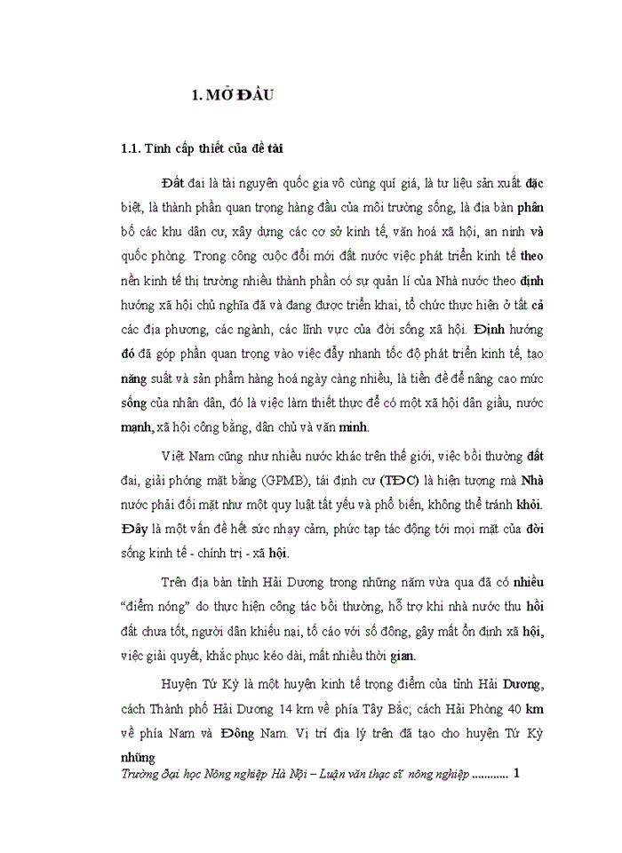 image for page Đánh giá việc thực hiện chính sách bồi thường, hỗ trợ giải phóng mặt bằng và tái định cư khi Nhà nước thu hồi đất tại một số dự án trên địa bàn huyện Tứ Kỳ, tỉnh Hải Dương