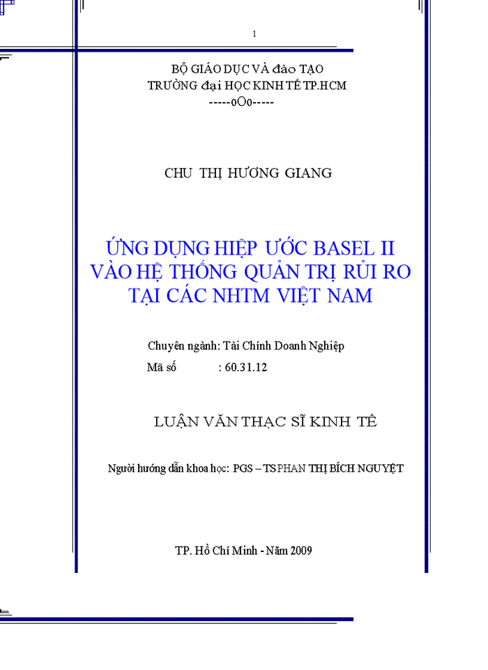 Ứng dụng  hiệp  ước  quốc  tế  Basel  II  vào  hệ  thống  quản  trị rủi ro của  các NHTM Việt Nam