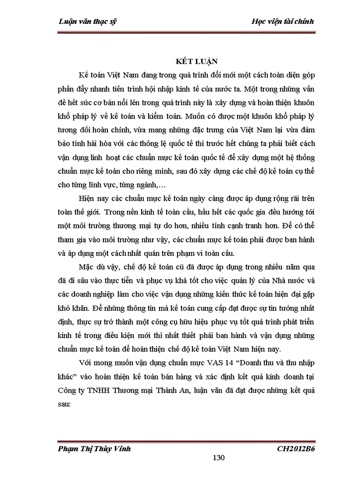 image for page Vận dụng chuẩn mực kế toán số 14 Doanh thu và thu nhập khác vào hoàn thiện kế toán bán hàng và xác định kết quả kinh doanh tại Công ty TNHH Thương mại Thành An