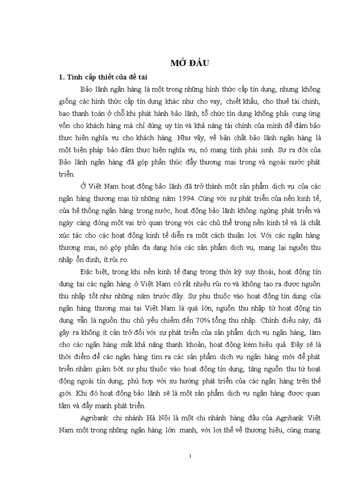 image for page Phát triển hoạt động bảo lãnh tại Ngân hàng nông nghiệp và phát triển nông thôn Việt Nam chi nhánh Hà Nội