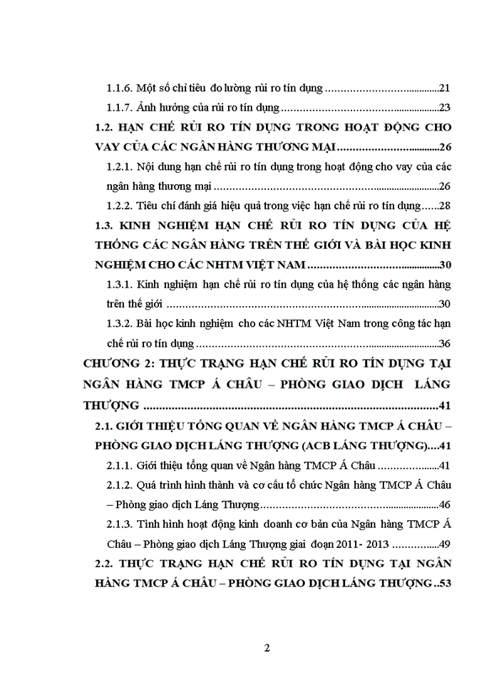 image for page Hạn chế rủi ro tín dụng tại Ngân hàng TMCP Á Châu – Phòng giao dịch Láng Thượng