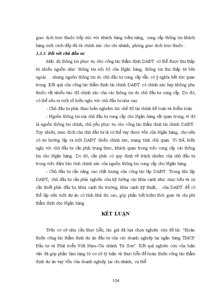 image for page Hoàn thiện công tác thẩm định dự án đầu tư của các doanh nghiệp tại Ngân hàng TMCP Đầu tư và phát triển Việt Nam-Chi nhánh Từ Sơn