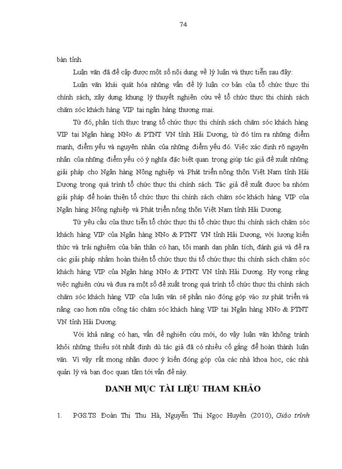 image for page Tổ chức thực thi chính sách chăm sóc khách hàng VIP tại Ngân hàng Nông nghiệp và Phát triển nông thôn Việt Nam tỉnh Hải Dương