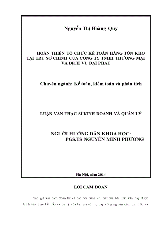 image for page Hoàn thiện tổ chức kế toán hàng tồn kho tại trụ sở chính của công ty tnhh thương mại và dịch vụ Đại Phát