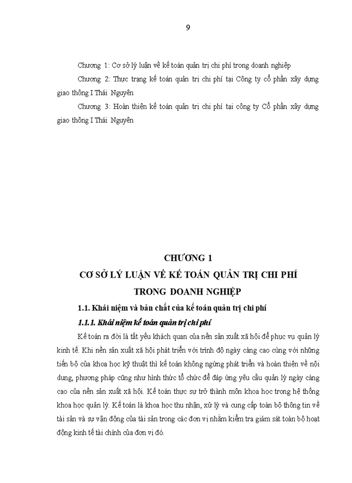 image for page Hoàn thiện kế toán quản trị chi phí tại Công ty cổ phần xây dựng giao thông I Thái Nguyên