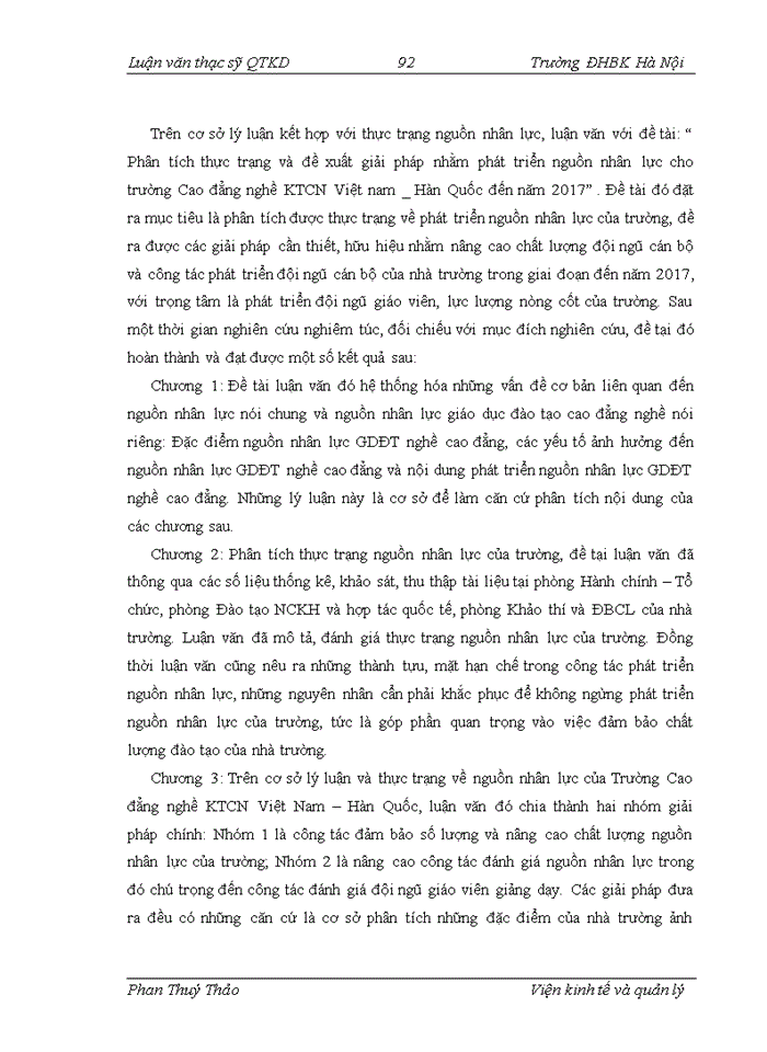 image for page Phân tích thực trạng và đề xuất giải pháp nhằm phát triển nguồn nhân lực cho Trường Cao đẳng nghề KTCN Việt Nam – Hàn Quốc giai đoạn 2012 - 2017.