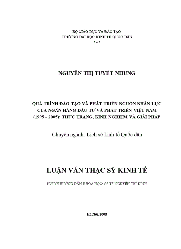 image for page Quá trình đào tạo và phát triển nguồn nhân lực của Ngân hàng Đầu tư và Phát triển Việt Nam (1995 – 2005):  Thực trạng, kinh nghiệm và giải pháp