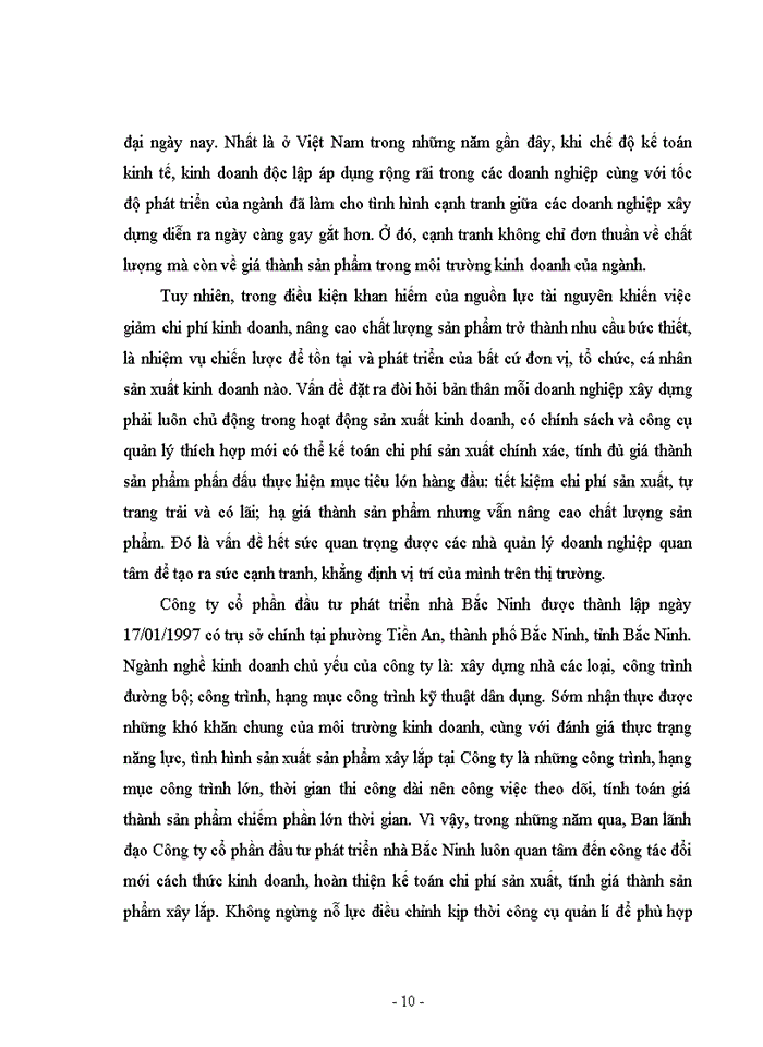 image for page Hoàn thiện kế toán chi phí sản xuất và tính giá thành sản phẩm xây lắp tại Công ty cổ phần đầu tư phát triển nhà Bắc Ninh