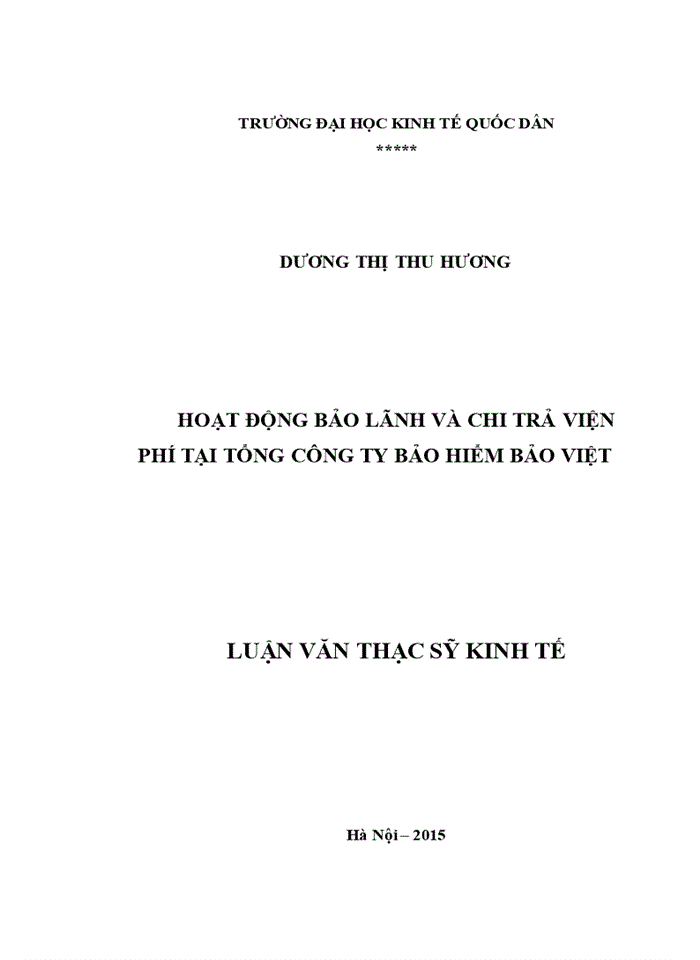 Hoạt động Bảo lãnh và chi trả viện phí tại Tổng công ty Bảo hiểm Bảo Việt