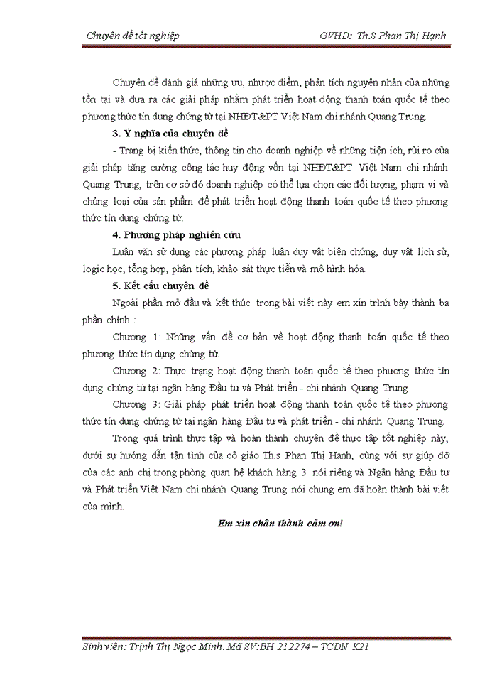 image for page Phát triển hoạt động thanh toán quốc tế theo phương thức tín dụng chứng từ tại ngân hàng đầu tư và phát triển Việt Nam chi nhánh Quang Trung