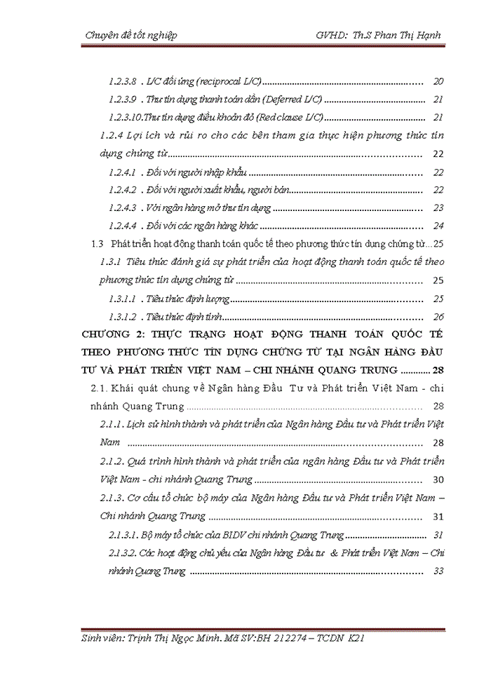 image for page Phát triển hoạt động thanh toán quốc tế theo phương thức tín dụng chứng từ tại ngân hàng đầu tư và phát triển Việt Nam chi nhánh Quang Trung
