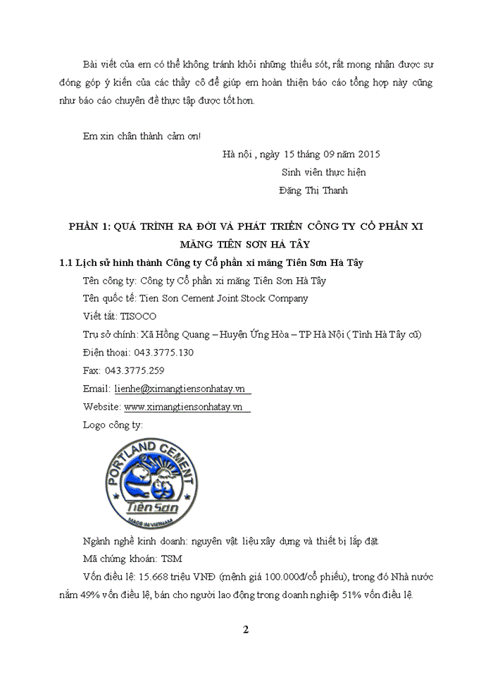 image for page Vấn đề về sản xuất xi măng công Ty cổ phần xi măng Tiên Sơn Hà Tây