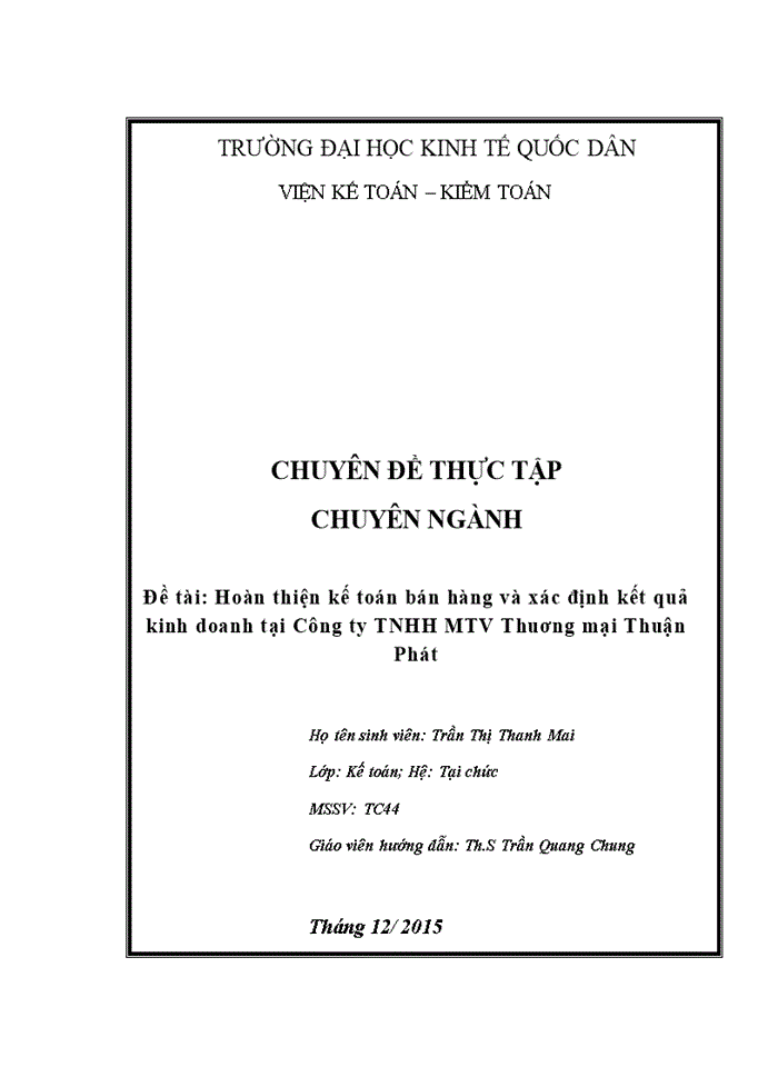 image for page Hoàn thiện kế toán bán hàng và xác định kết quả kinh doanh tại Công ty TNHH MTV Thương Mại Thuận Phát