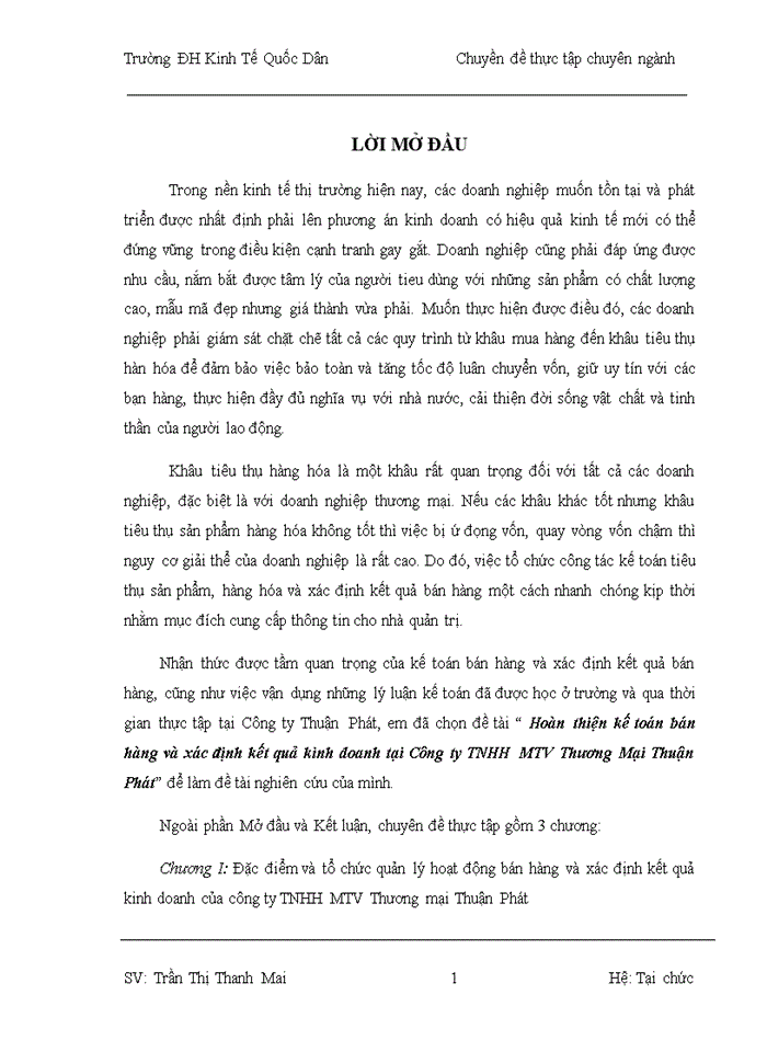 image for page Hoàn thiện kế toán bán hàng và xác định kết quả kinh doanh tại Công ty TNHH MTV Thương Mại Thuận Phát