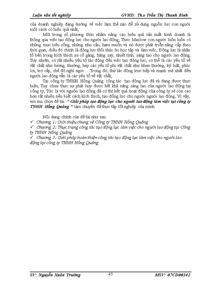 image for page Hoàn thiện công tác tạo động lực cho người lao động tại công ty TNHH Hồng Quảng