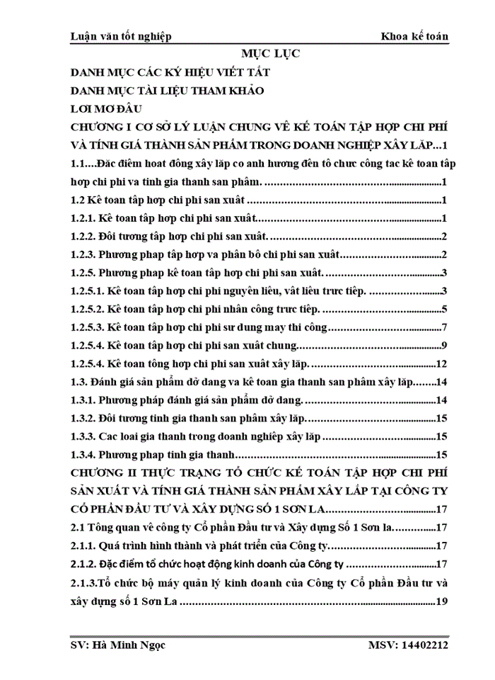 image for page Kế toán tập hợp chi phí sản xuất và tính giá thành sản phẩm xây dựng tại Công ty Cổ phần dầu tư và xây dựng số 1 Sơn La