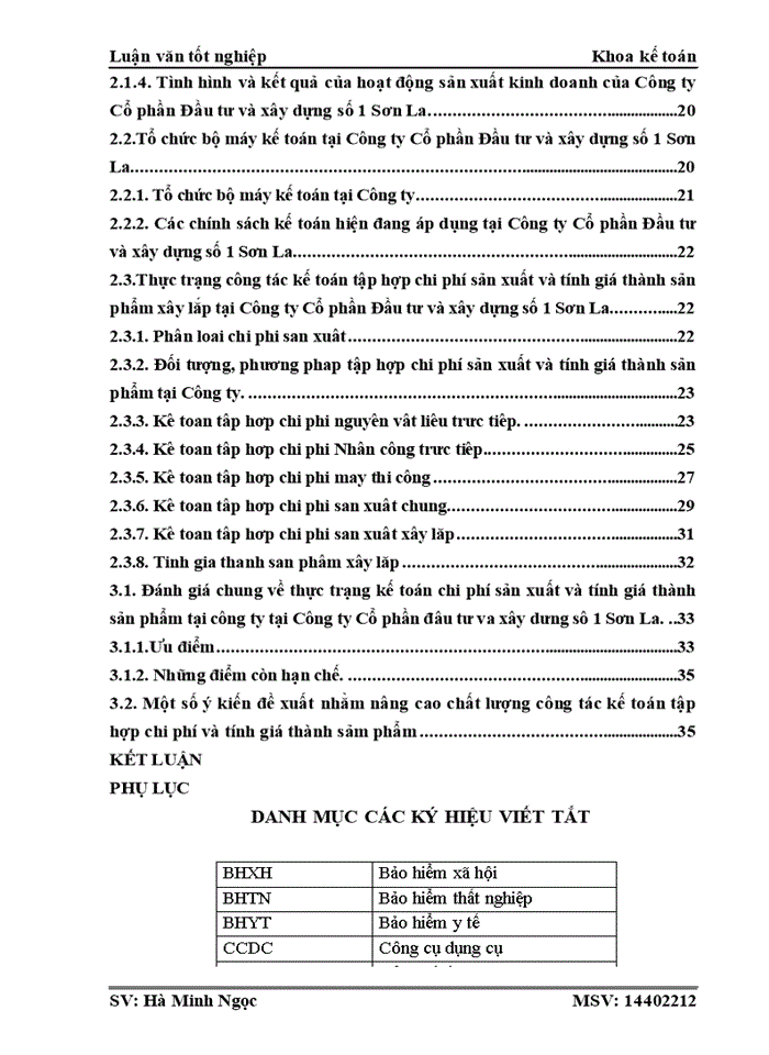 image for page Kế toán tập hợp chi phí sản xuất và tính giá thành sản phẩm xây dựng tại Công ty Cổ phần dầu tư và xây dựng số 1 Sơn La