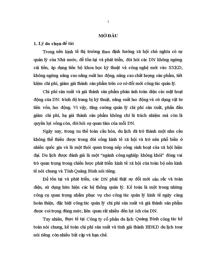 image for page Hoàn thiện công tác kế toán chi phí sản xuất và tính giá thành hoạt động kinh doanh du lịch tour tại Công ty cổ phần du lịch Quảng Bình