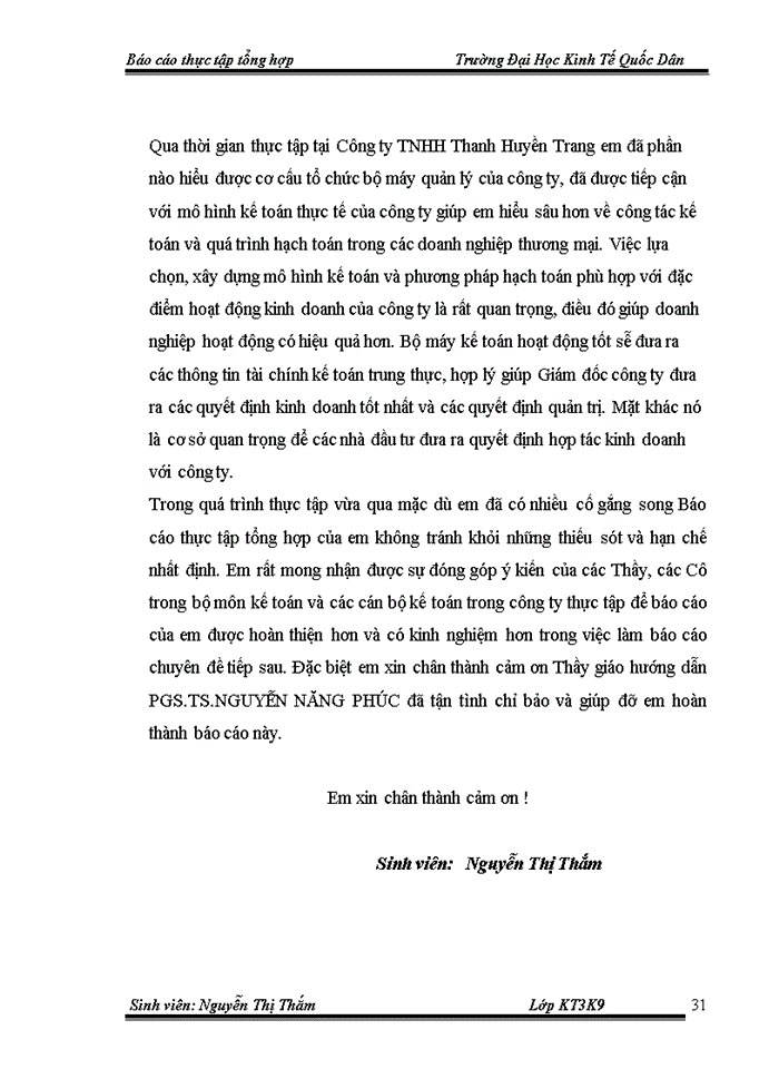 image for page Báo cáo thực tập tổng hợp đánh giá về tình hình tổ chức hạch toán kế toán tại công ty TNHH Thanh Huyền Trang
