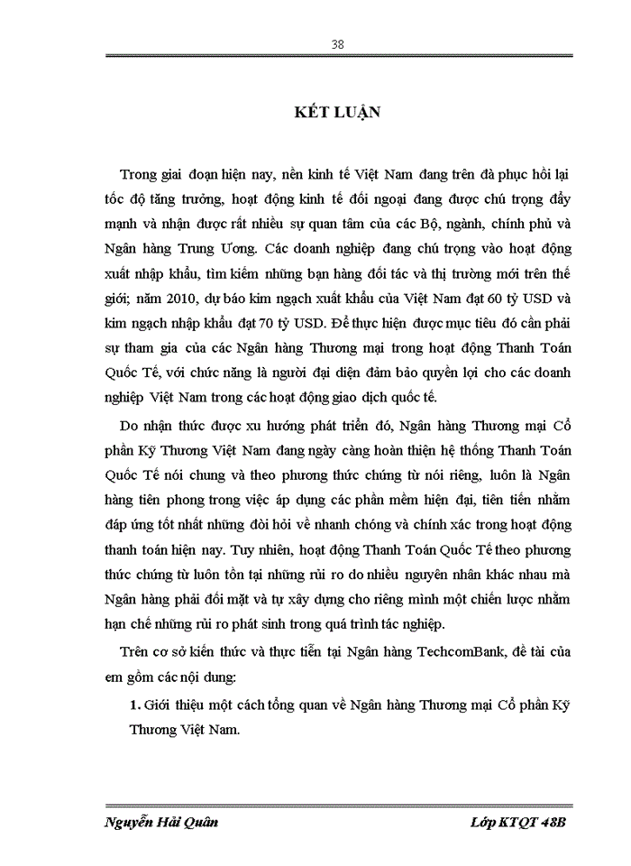 image for page Giải pháp hạn chế rủi ro trong hoạt động Thanh Toán Quốc Tế theo phương thức Tín dụng Chứng từ tại Hội Sở Ngân hàng Thương mại Cổ phần Kỹ Thương Việt Nam
