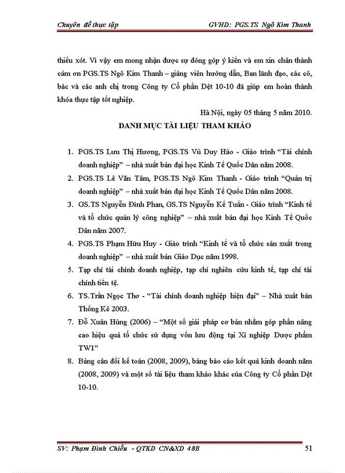 image for page Nâng cao hiệu quả quản lý và sử dụng Vốn lưu động tại Công ty Cổ phần Dệt 10-10
