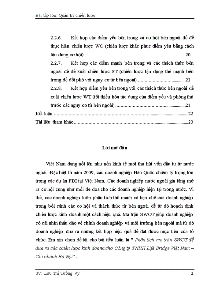 image for page Phân tích ma trận SWOT để đưa ra các chiến lược kinh doanh cho Công ty TNHH Life Bridge Việt Nam – Chi nhánh Hà Nội