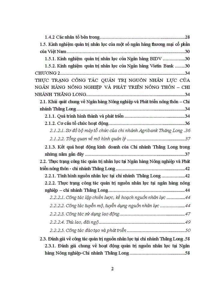 image for page Quản trị nguồn nhân lực tại Ngân hàng Nông nghiệp và phát triển nông thôn - Chi nhánh Thăng Long