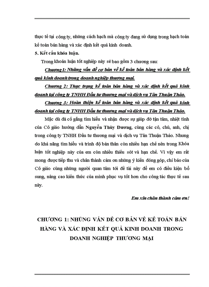 image for page Hoàn thiện công tác kế toán bán hàng và xác định kết quả kinh doanh tại Công ty TNHH  Đầu tư thương mại và dịch vụ Tân Thuận Thảo
