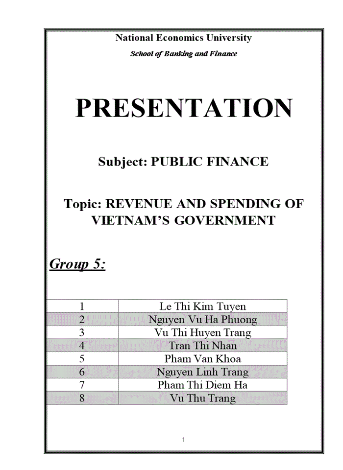 Topic: REVENUE AND SPENDING OF VIETNAM’S GOVERNMENT