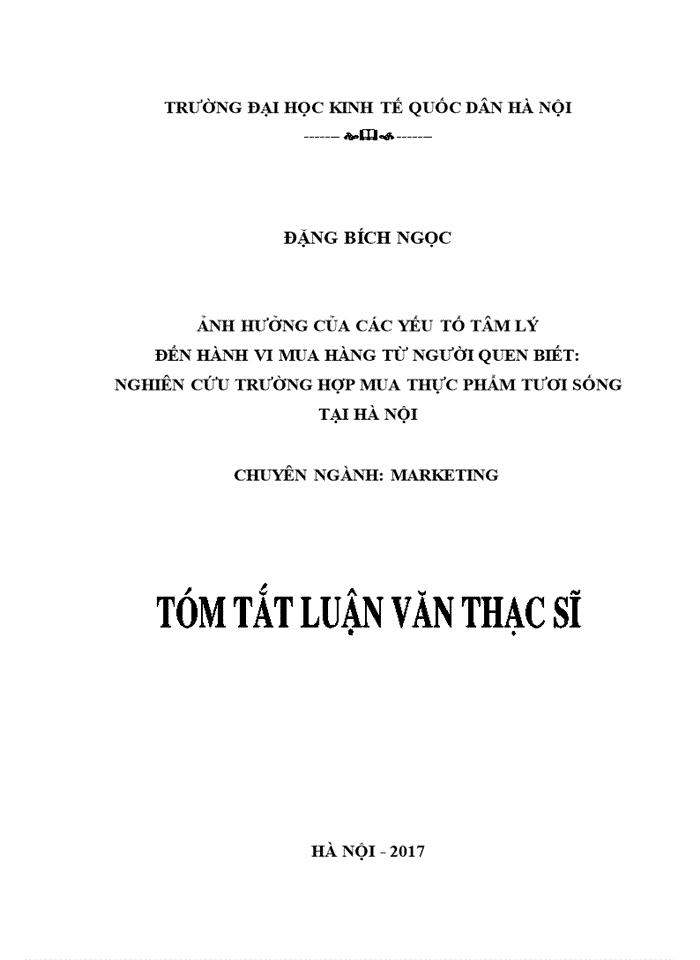 image for page Ảnh hưởng của các yếu tố tâm lý đến hành vi mua hàng từ người quen biết: nghiên cứu trường hợp mua thực phẩm tươi sống tại Hà Nội