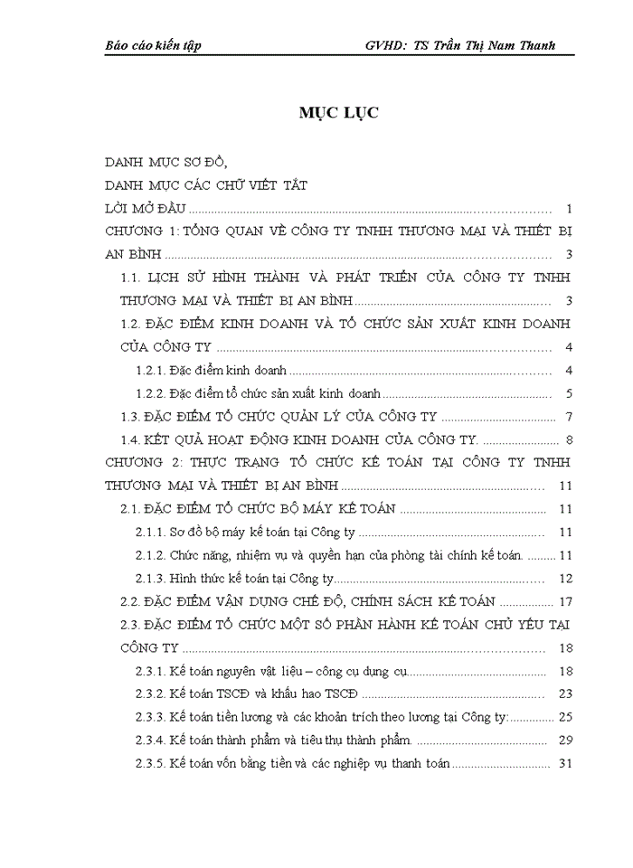 Đánh giá thực trạng tổ chức kế toán Công ty TNHH Thương mại và thiết bị An Bình
