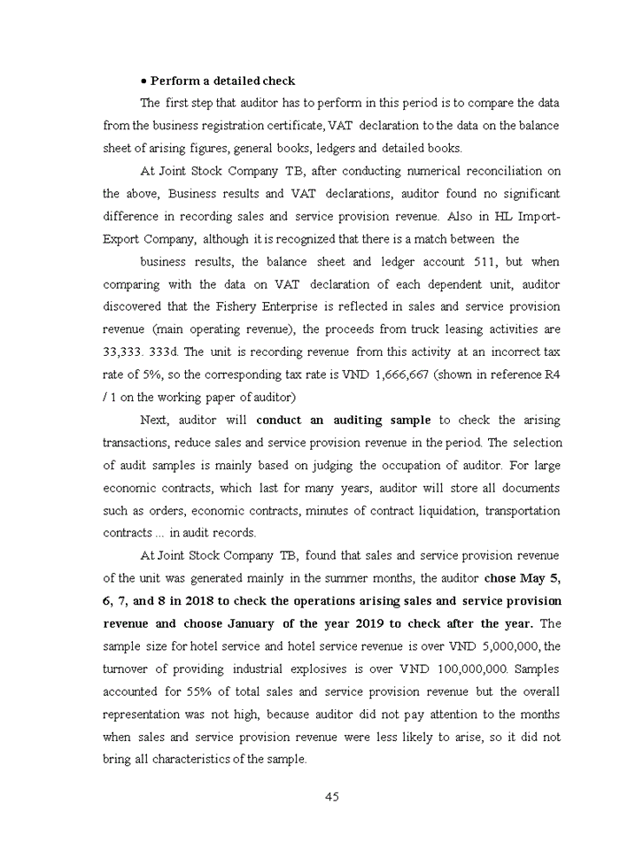 image for page Complete the audit process of sales items and service provision revenue in auditing financial statements of ASCO Auditing Company