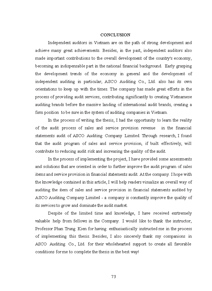 image for page Complete the audit process of sales items and service provision revenue in auditing financial statements of ASCO Auditing Company