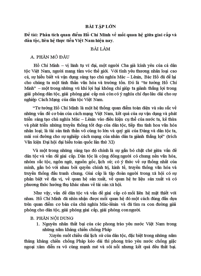 image for page Phân tích quan điểm Hồ Chí Minh về mối quan hệ giữa giai cấp và dân tộc, liên hệ thực tiễn Việt Nam hiện nay