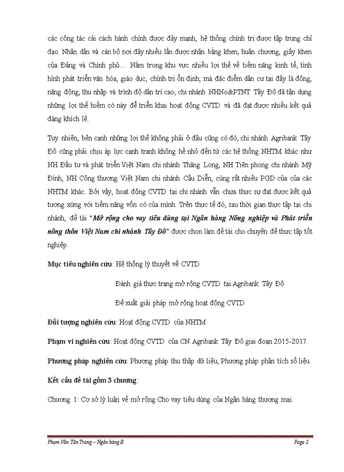 image for page Mở rộng cho vay tiêu dùng tại ngân hàng nông nghiệp và phát triển nông thôn Việt Nam chi nhánh Tây Đô