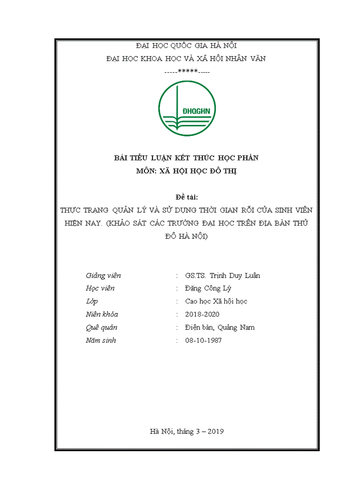 image for page Thực trạng quản lý và sử dụng thời gian rỗi của sinh viên hiện nay. (khảo sát các trường đại học trên địa bàn thủ đô hà nội)