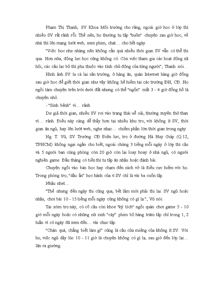 image for page Thực trạng quản lý và sử dụng thời gian rỗi của sinh viên hiện nay. (khảo sát các trường đại học trên địa bàn thủ đô hà nội)